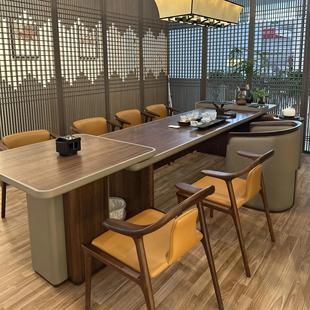 客厅别墅白蜡木喝茶桌茶室办公茶台 禅意黑胡桃木茶桌椅组合新中式