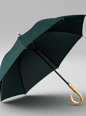 高级感墨绿色复古手工长柄雨伞男女士大号加固加厚结实抗风双人伞