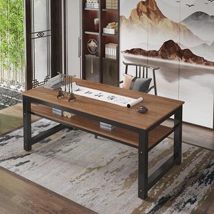 现代中式书桌刨花板三聚氰胺板书桌浅胡桃黑腿电脑桌适用台式 浅