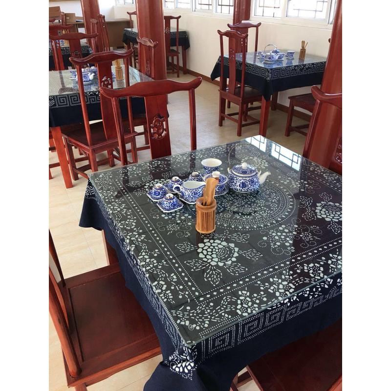 乌镇蓝印花布桌布手工蜡染双面印花复古台布农家乐茶馆中式餐王金