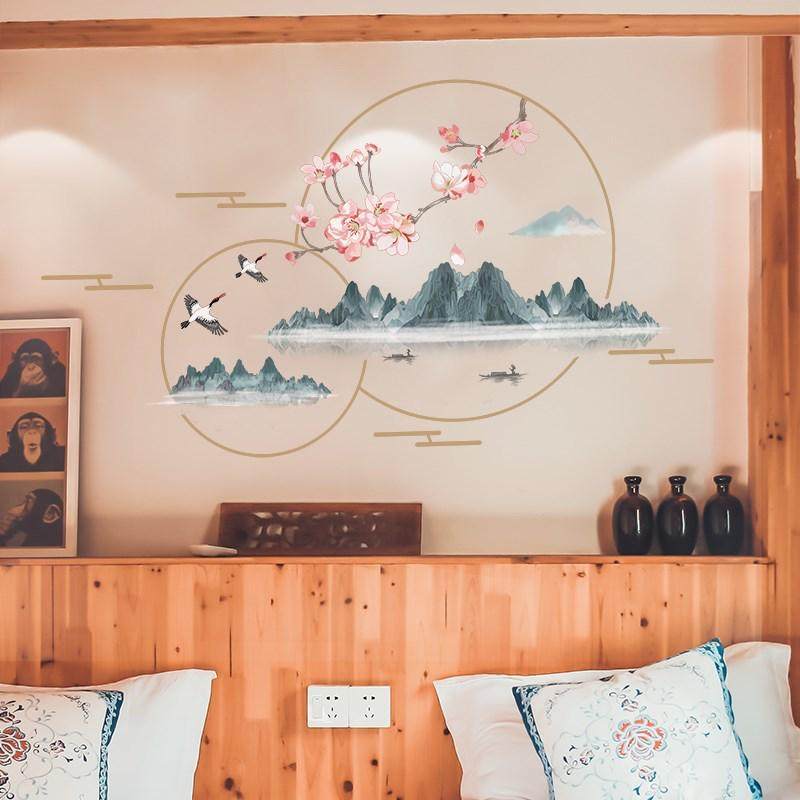 中国风背景客厅墙面装饰墙壁贴纸墙贴墙上自粘高级感山水风景贴画,家居饰品,软装墙贴,淘宝优惠券,粉丝福利购,淘宝优惠卷