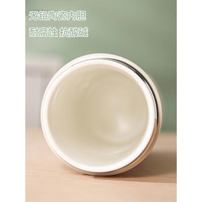 真陶瓷内胆保温杯陶瓷杯盖带提手大容量焖茶杯骨瓷双层真空礼品杯