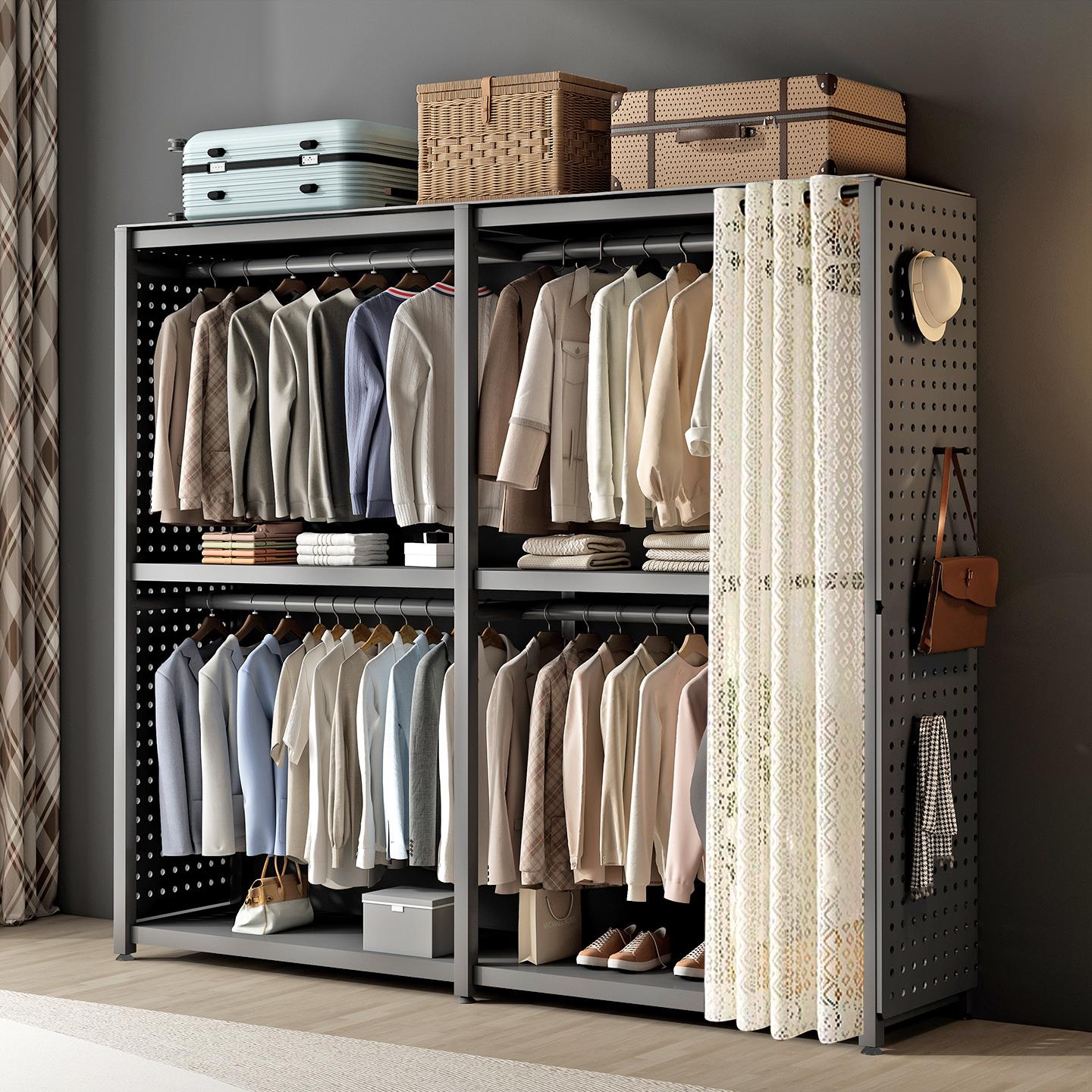 洞洞板衣架卧室收纳柜子简易组装落地置物架衣帽架出租房货架衣柜