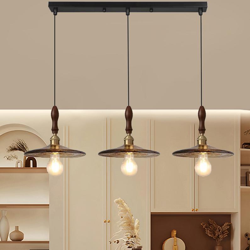 法式覆古饭厅吊灯直条3头网红实木灯民宿中古饭厅胡桃木吧台吊灯