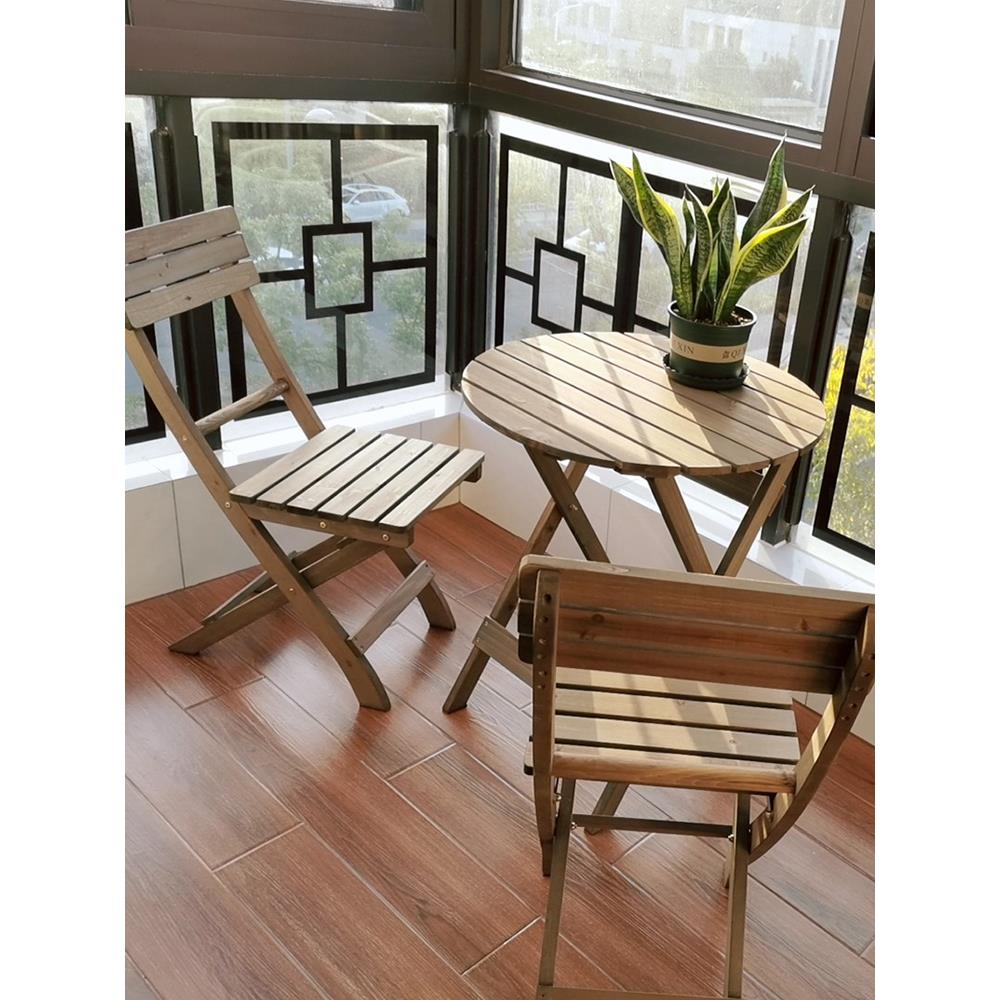 包邮折叠餐桌实木免安装桌椅组合便携阳台木制圆桌学习书桌花桌