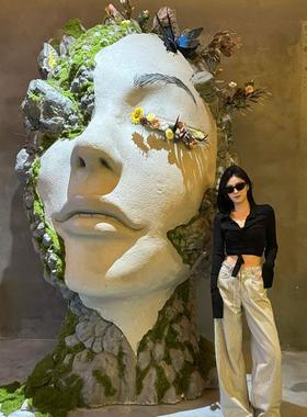 大型人脸雕塑咖啡奶茶酒吧KTV烧烤店门头背景墙壁装饰落地大摆件