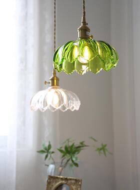 老上海民国怀旧田园灯具餐厅吧台咖啡厅纯铜绿色玻璃复古风吊灯