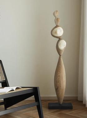 栗石【风生水起】实木雕塑中古侘寂风艺术落地摆件民宿玄关装饰品