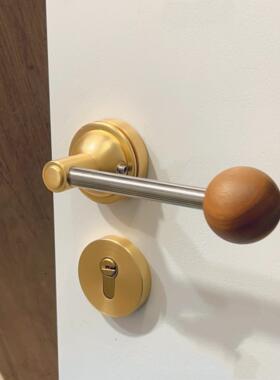 多巴胺法式门锁极简球形室内磁分裂无声白色卧室红色房间门锁