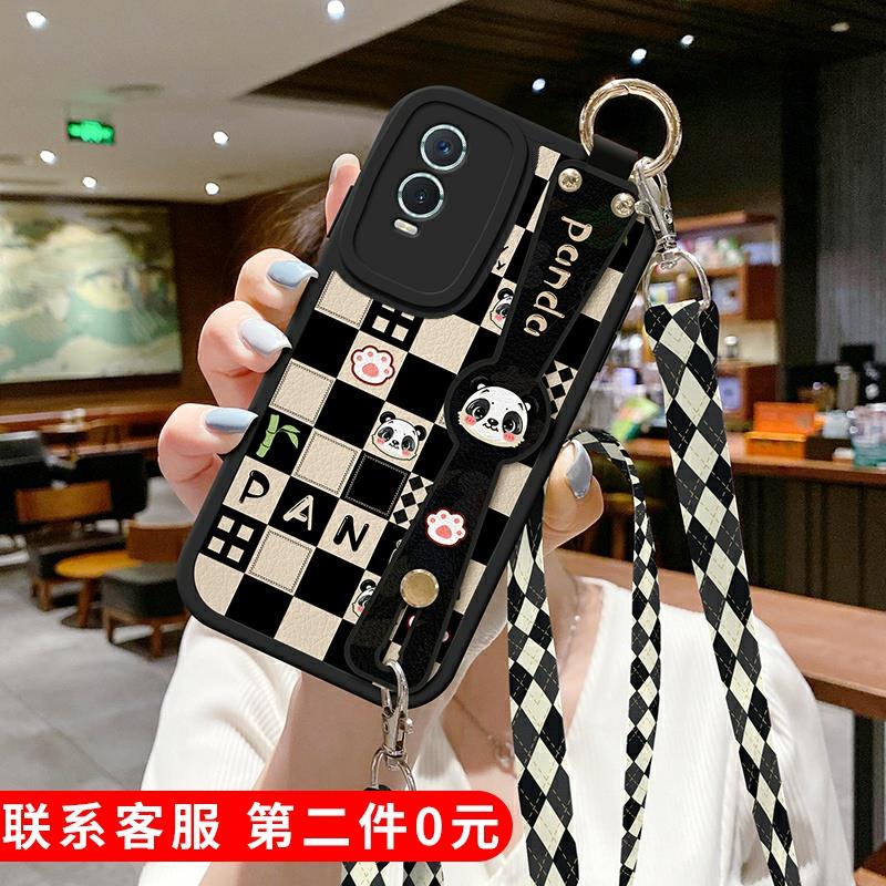 vivo y78手机壳y200新款y76s斜挎y100背带y77格子熊猫s17全包s16e防摔y35挂绳y53s腕带s19保护套y52s适用pro