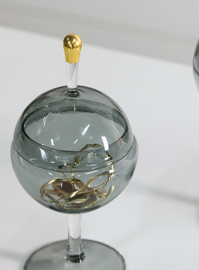 极速装饰推荐灰色玻璃摆件卧室梳妆台珠宝首M饰收纳罐家居酒店样