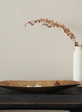 新品装饰推荐新中式树皮金属托盘家居软I装氛围感玄关客厅酒柜装