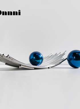 新品装饰推荐不锈钢o线条托盘摆件轻奢样板间别墅会所售楼部家居