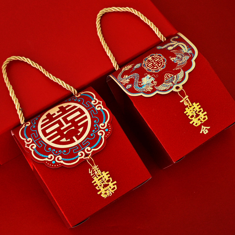 速发结婚盒婚庆糖盒中式烫金可砂铜果盒装手提磨盒礼装烟