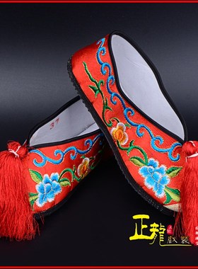 速发正龙戏装京剧越剧戏曲用品鞋成人儿花平剧小童旦红色普戏底彩