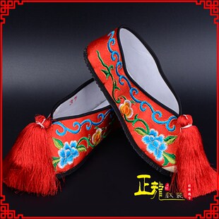 速发正龙戏装京剧越剧戏曲用品鞋成人儿花平剧小童旦红色普戏底彩