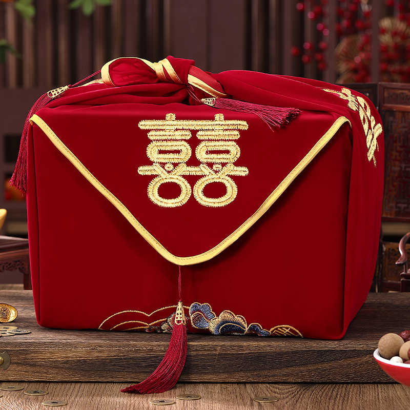 速发结婚包袱皮一对喜盆红色婚裹家方娘布陪嫁套装新娘包庆用品大