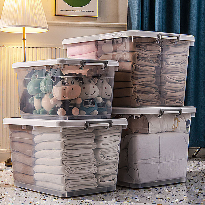 速发透明塑料大纳箱家用衣服收纳整理箱带滑轮箱子储收箱收纳盒物