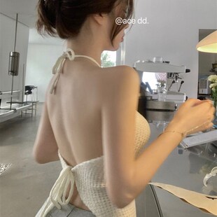 速发式法露辣妹性感甜背系带针织吊带背心外穿内搭抹胸无袖挂脖上