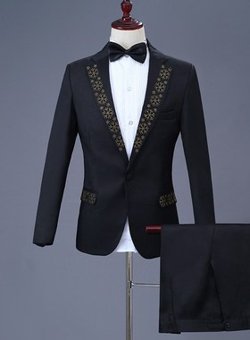 速发新款男士合唱服装表服演装歌手主持人服装黑色司仪西套礼服