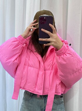 速发子级感超好看紫色短款棉款冬装202新款爆服小个高连帽棉袄外