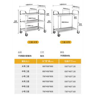 不锈钢餐车加厚三层小推车收餐车收碗车双层餐厅送餐车上菜车商用