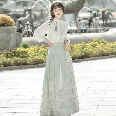 山东曹县马面裙2024新款套装汉服日常女小个子中式中国风高级感