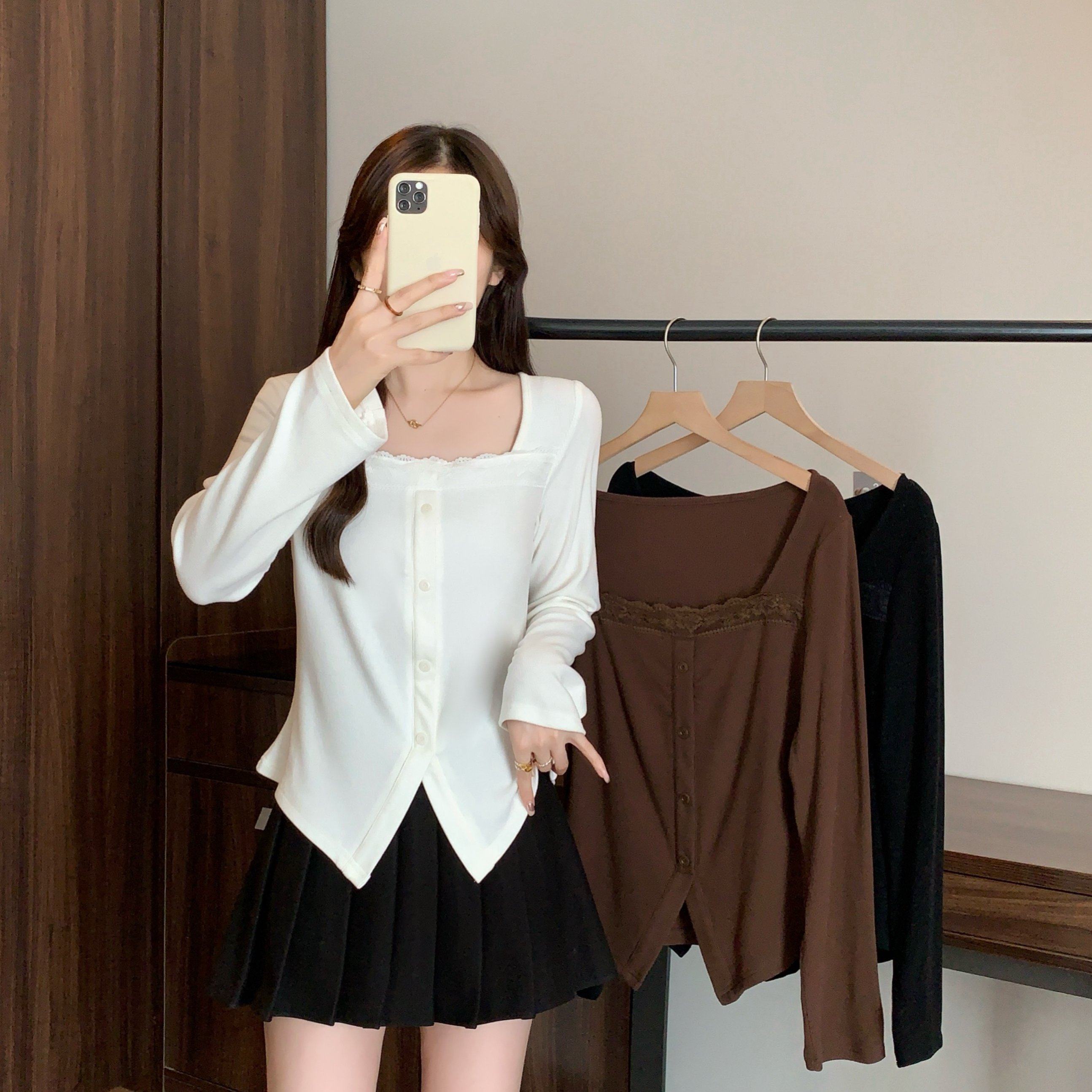 实拍2025秋装新款胖mm大码女设计感蕾丝花边长袖T恤修身内搭上衣,女装/女士精品,大码内搭,淘宝优惠券,粉丝福利购,淘宝优惠卷