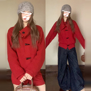 圣诞穿搭红色毛衣女秋冬季2025新款独特绝美巨好看高级感针织套装