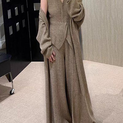 SUNFLOWER针织三件套挂脖背心+阔腿裤+长款针织开衫超好看一整套