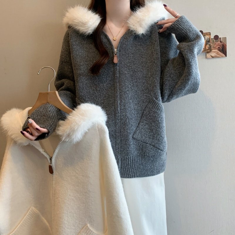 实拍大码女装胖MM冬季毛领连帽毛衣开衫时尚减龄慵懒加厚针织外套,女装/女士精品,常规大码外套,淘宝优惠券,粉丝福利购,淘宝优惠卷
