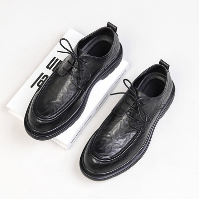 新品春季新款皮鞋男低帮韩版英伦潮流休闲商O务正装黑色圆头结婚