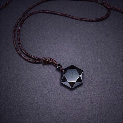 极速ZRM Fashion Black Obsidian Pendant Necklace OUbsidian St
