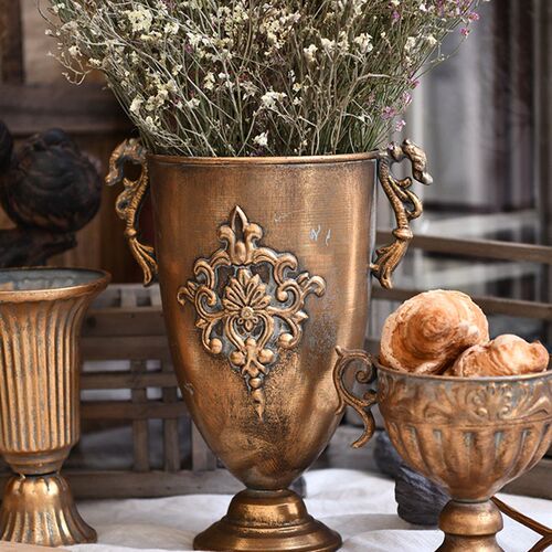 极速Vintage Old Iron Vases FloAwer Room Home Nordic Decor Go
