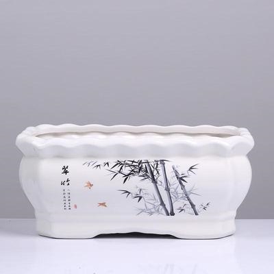 极速矮扁大口花盆塑料加厚陶土长方形盆景盆大Q号底托盘防漏水兰