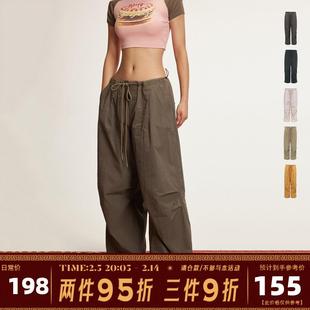 Ariseism美式复古辣妹宽松低腰工装裤女春秋2025新款休闲伞兵裤子