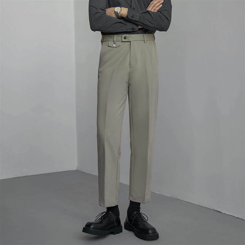 新款高腰直筒休闲西裤男韩版商务正装秋季男士卡其色西装裤子修身