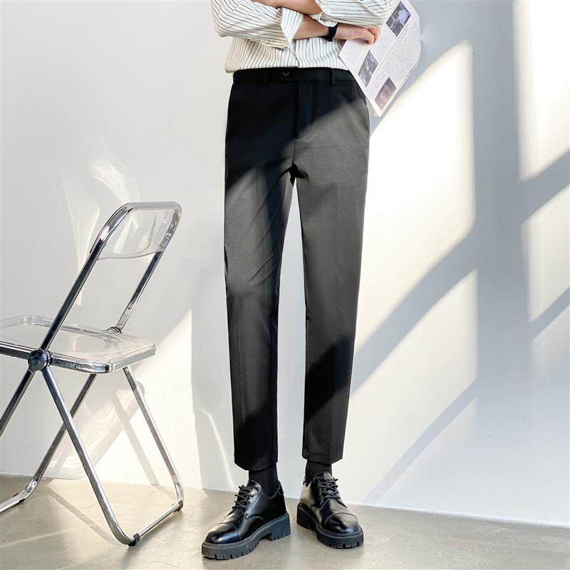 夏季薄款休闲西裤男修身韩版高级感黑色九分小西装裤直筒垂感免烫