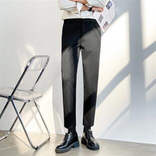 夏季薄款休闲西裤男修身韩版高级感黑色九分小西装裤直筒垂感免烫