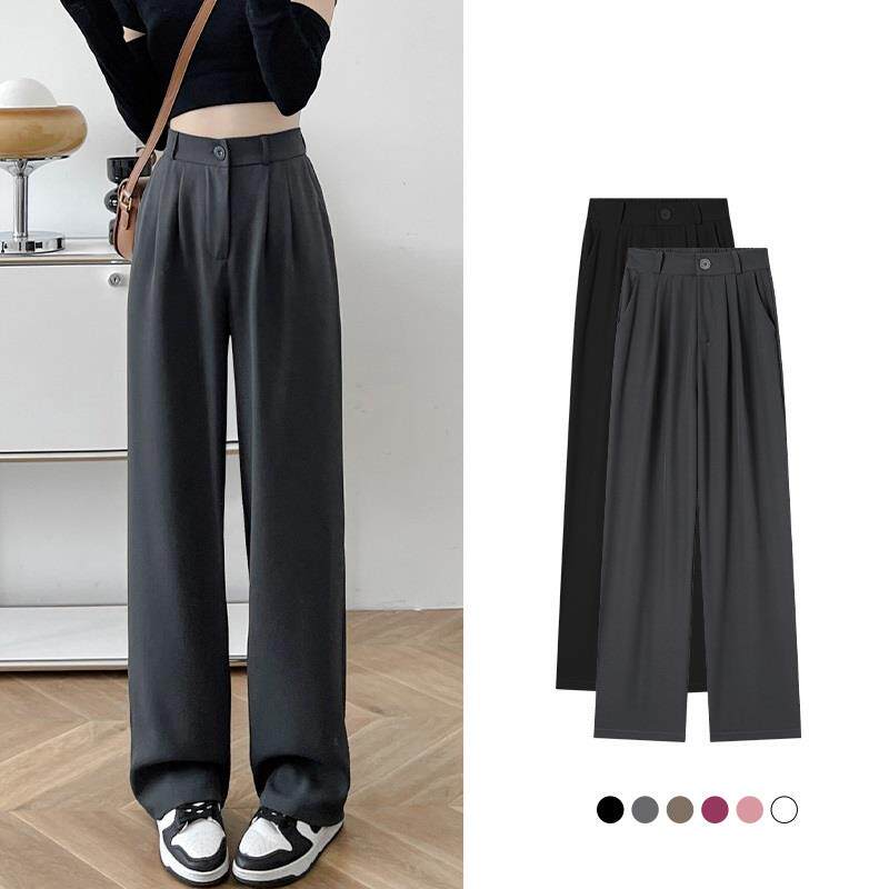 韩国灰色西装裤高级感垂感女夏春秋2024新款小个子显瘦窄版阔腿裤