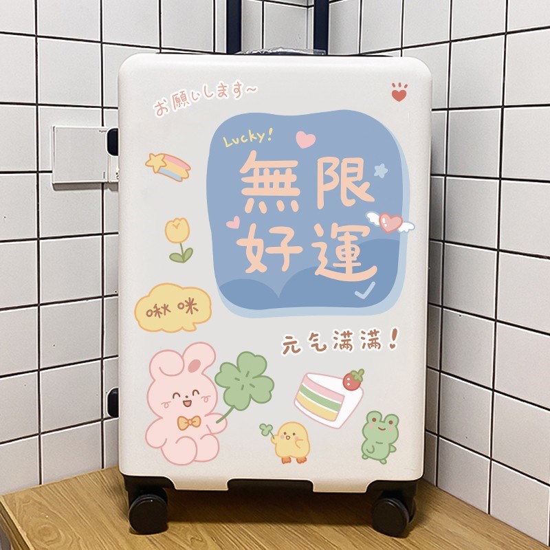 热销卡通可爱文字贴画平安喜乐行李箱旅行箱拉杆箱电X瓶车摩托车
