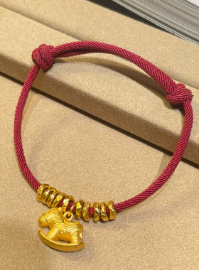 小红书爆款本命年马年红绳手链女生轻奢小众红色手绳小马盘缠手饰