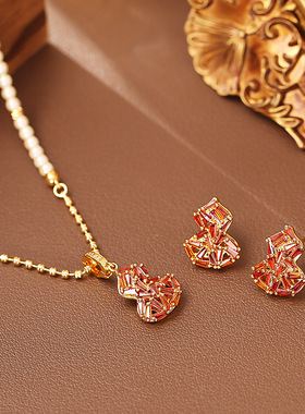 爆款美拉德风锆石水晶吊坠项链葫芦福禄感时尚气质国潮毛衣链