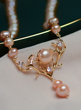 天然淡水珍珠项链女感一路有你鹿头锁骨链小众秋冬季颈链