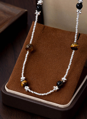 新款虎眼石碎银串珠拼接项链美拉德复古百搭锁骨链设计感小众项饰