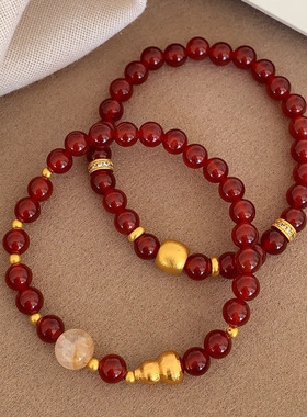 天然红玛瑙手串新中式串珠手链女感小众本命年转运珠手饰