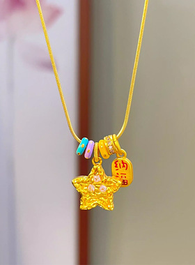 锤纹陨石五角星吊坠项链轻奢小众女秋冬配饰锁骨链感颈链饰品