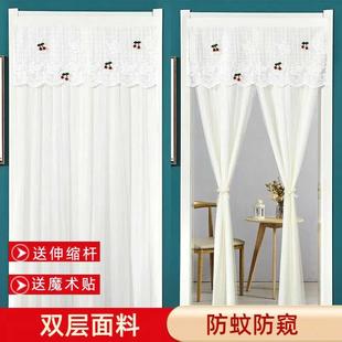 蕾丝飘纱门帘卧室布艺家用夏季 饰隔断帘 防蚊纱帘双层免打孔四季 装