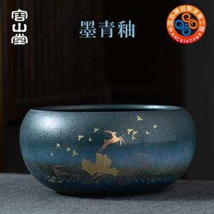 容山堂景致陶瓷墨青釉茶洗大号茶渣桶水桶水盂笔洗茶具配件洗茶碗