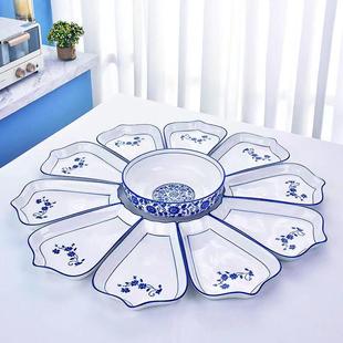 抖音网红青花瓷拼盘餐具组合创意圆形家用炒菜盘子釉下彩手工盘子